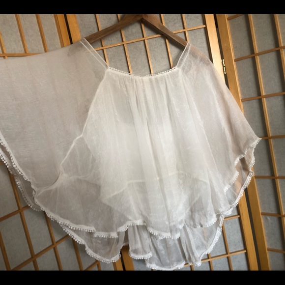 Angelic boho white chiffon flowy batwing top - Picture 3 of 7